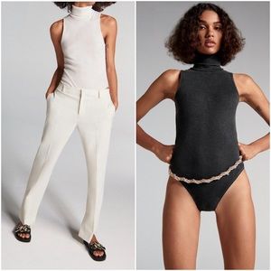 🤍 ZARA Gray Ribbed Sleeveless Turtleneck Bodysuit